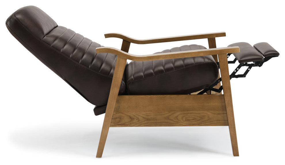 Arthur Wood Arm Push Back Recliner - Burnished Brown