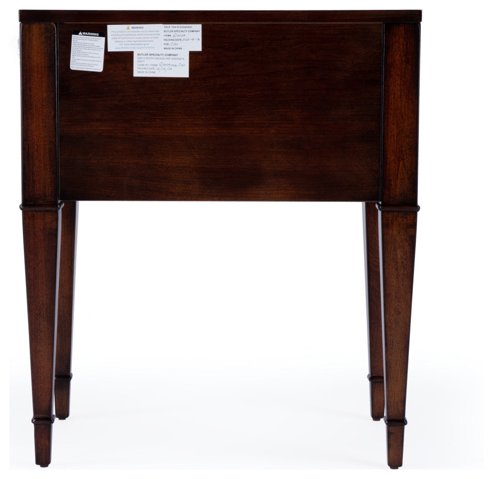 Kai 2 Drawer Burl Wood End Table, Cherry Brown