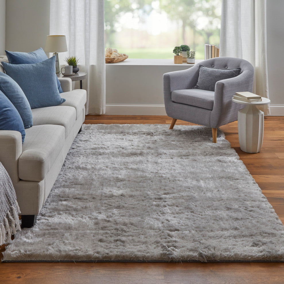 Weave & Wander Armada Plush Shag Rug, Platinum, 3'6"x5'6"