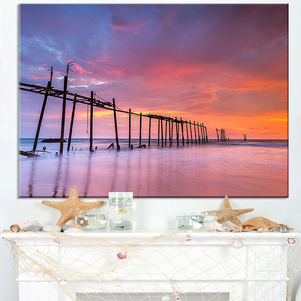 "Abandoned Wooden Pier At Sunset" Sea Pier and Bridge Wall Art, 40"x30"