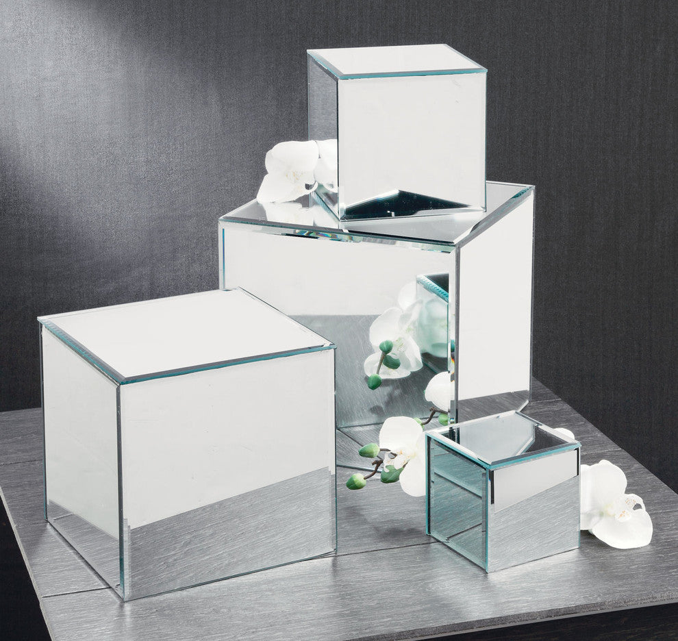 Square Glass Mirrored Pedestals, Set of 4