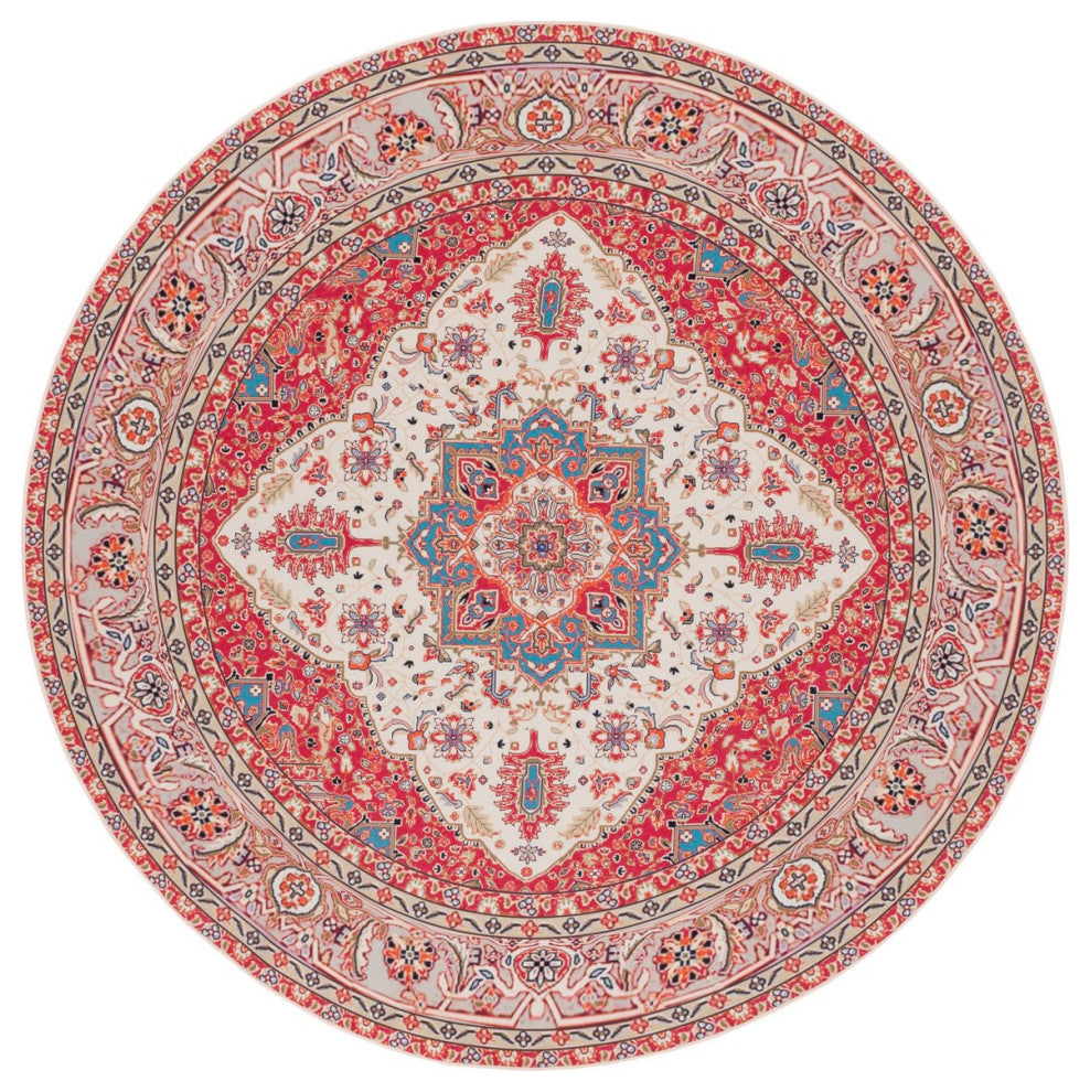 Safavieh Couture Tucson Collection, TSN107 Machine Washable Rug, Red / Beige, 6' Round