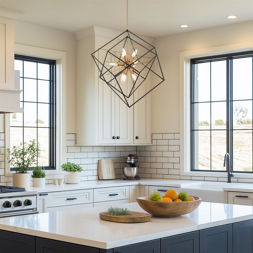 Kira Home Berkshire 27" Mid Century Foyer Geometric Pendant Light, Adjustable