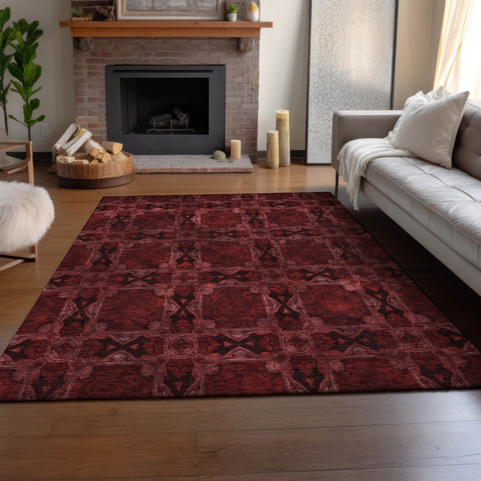 Premium Machine Washable Mayfield AMF564 Burgundy 3' x 5' Rug