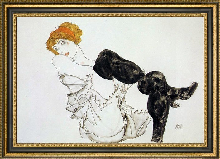 Egon Schiele Woman in Black Stockings - 16" x 24" Framed Premium Canvas Print
