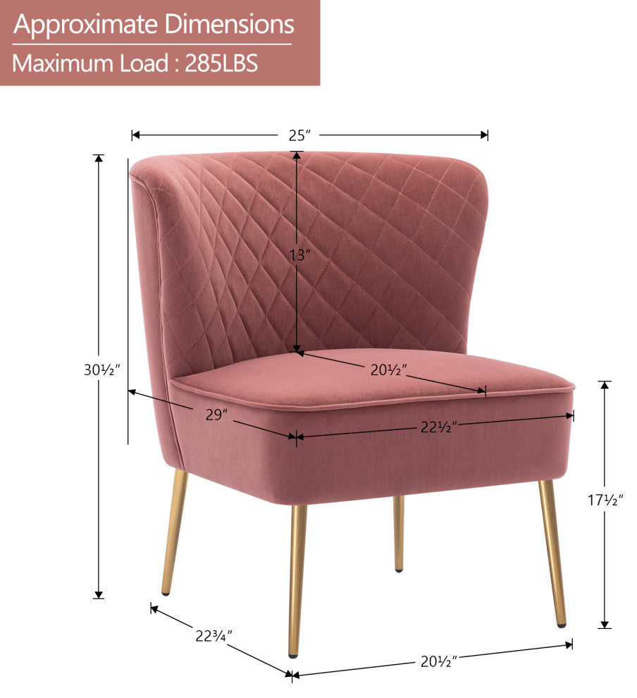 Diamond Stitched Bright Velvet Slipper Chair, Pink
