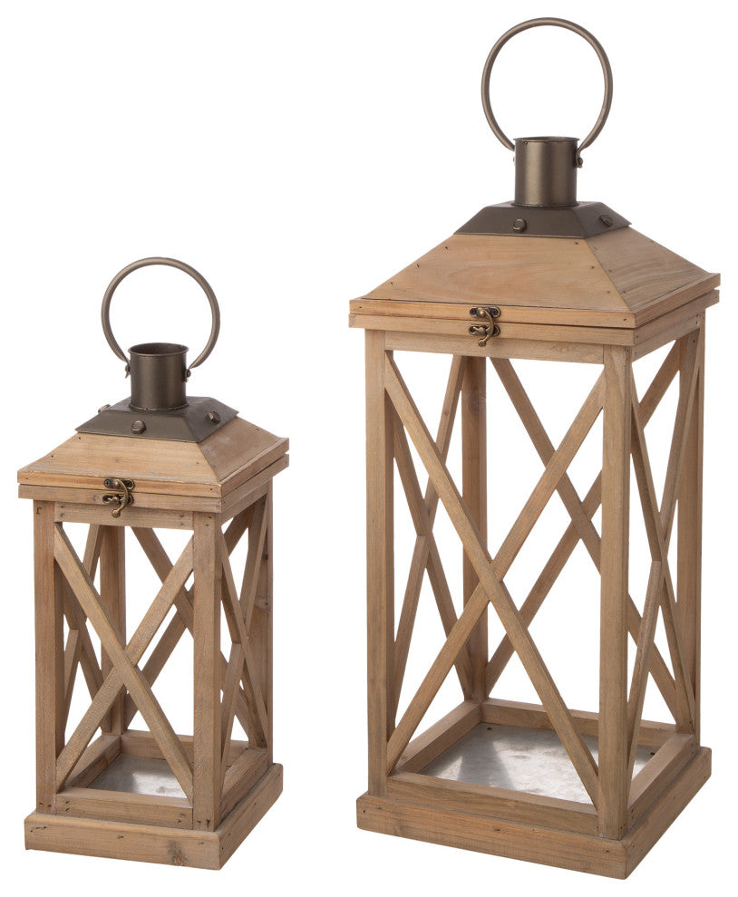Set of 2 Farmhouse Wooden Lantern, Natural