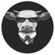 Funny Cow In Suit With Glasses, Modern Animal Round Metal Wall Art, 23"