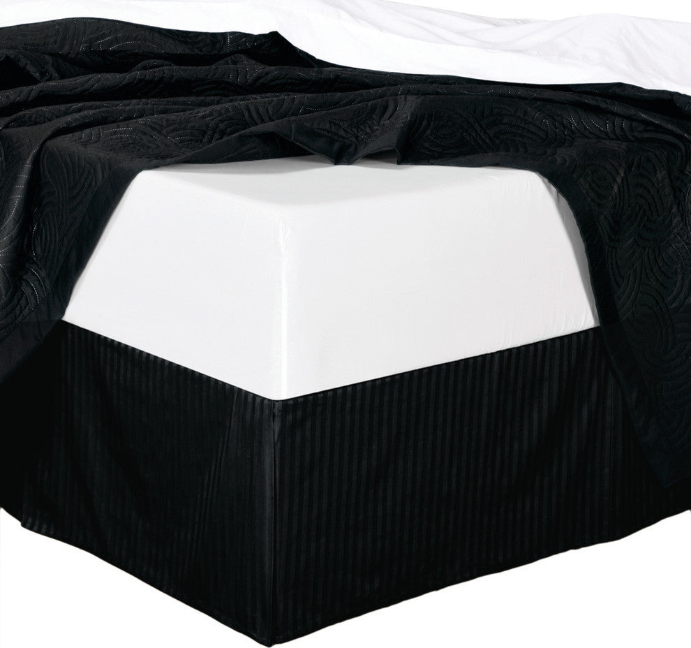 Cotton Split Corners Stripe 14" Drop Bed Skirt, Black, California King