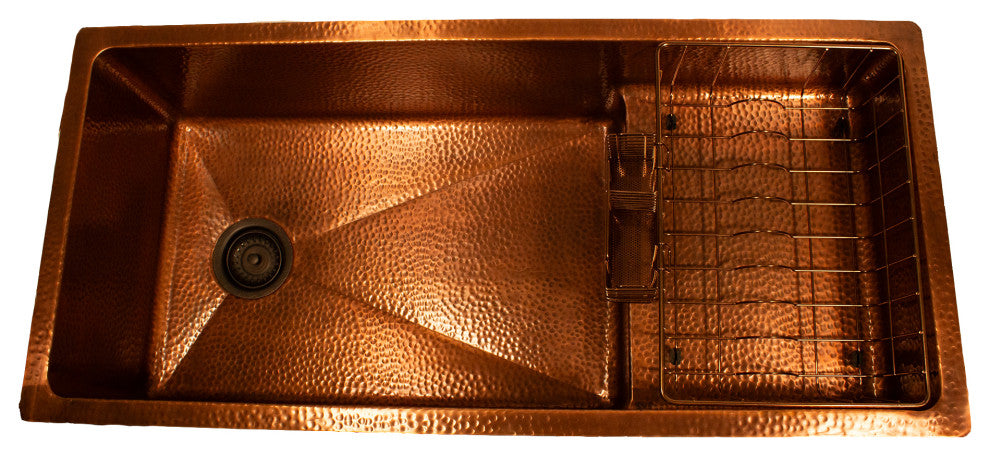 X Studio Dearborn Copper STEPPE Undermount Kitchen Sink, Hand Hammered Copper