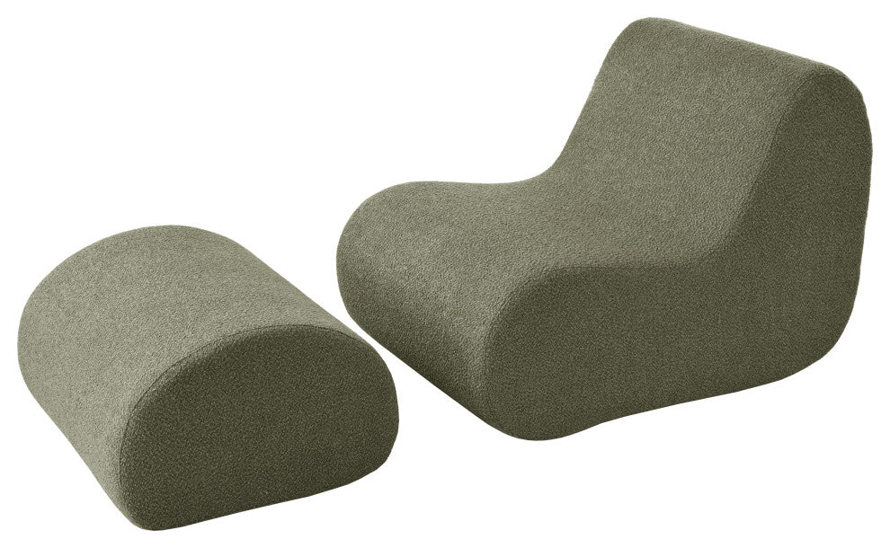 GDF Studio Minimalist Curved Design Accent Chair With Ottoman Set, Green