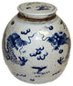 Vintage Style Blue and White Porcelain Lidded Ginger Jar Dragon Motif 11"
