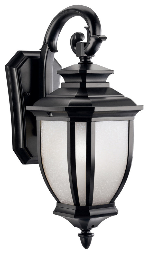 Transitional Salisbury Outdoor Wall, Medium, Black With White Linen Glass
