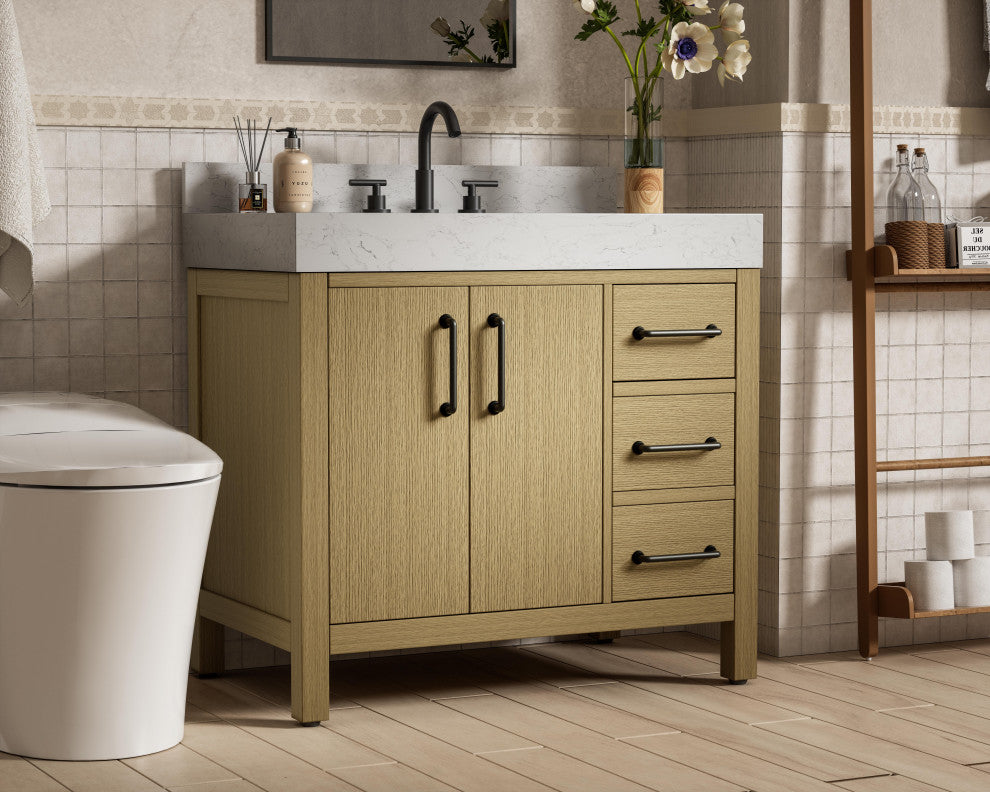 Home Living 36" Single Bathroom Vanity, Honey Brown With Backsplash