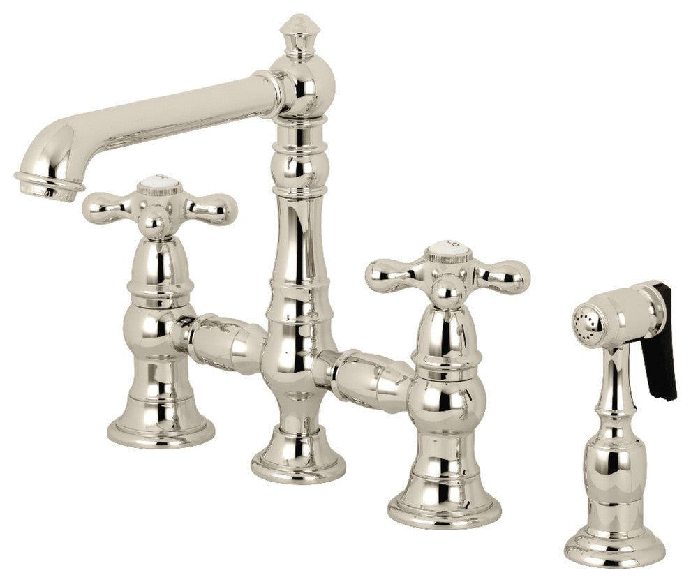 Kingston Brass Bridge Kitchen Faucet With Sprayer, Polished Nickel