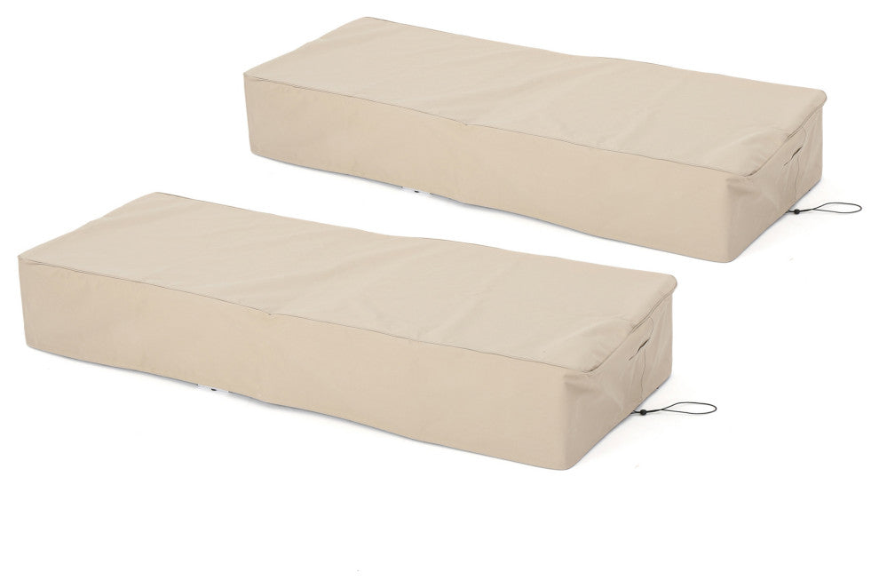 GDF Studio Solana Outdoor Beige Waterproof Fabric Lounge Set Cover, Set of 2