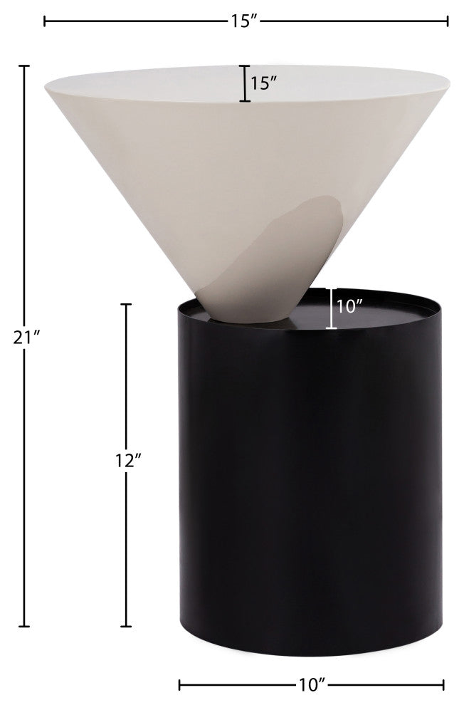 Damon White Metal Top End Table, Matte Black Base