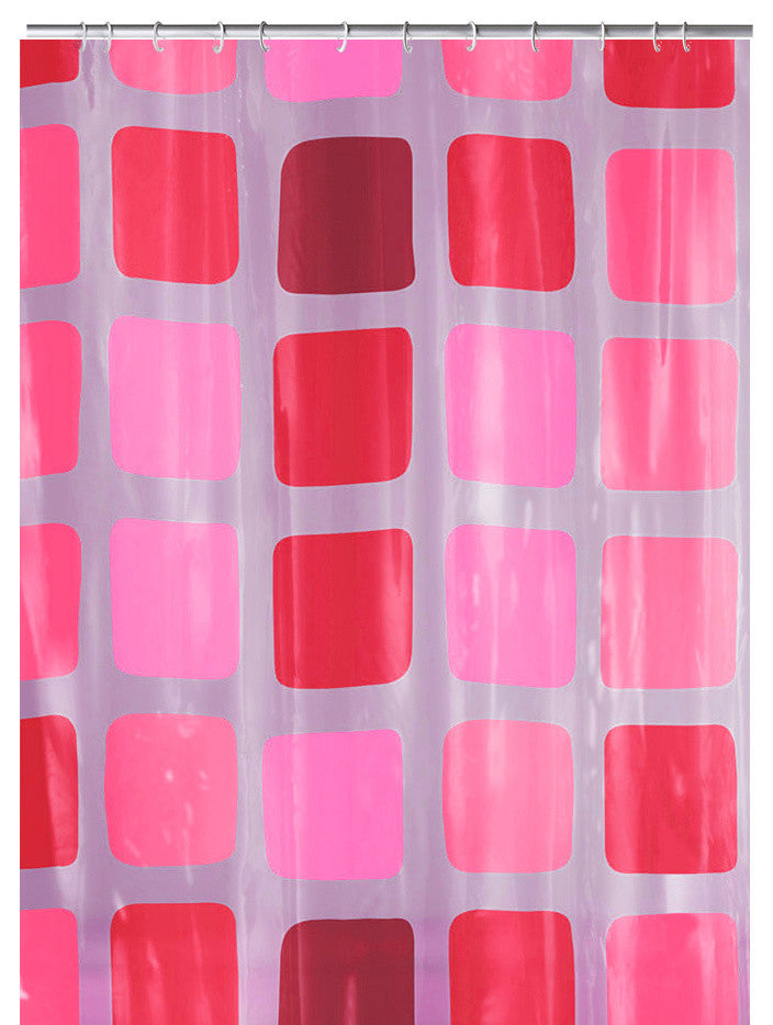 Square Pattern PEVA Shower Curtain, Sonny, Ruby Red