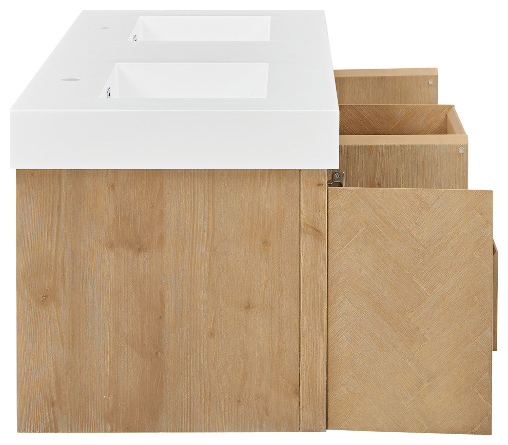 Siena Wall-mounted Single Bath Vanity, Light Brown, 60inch, No Mirror