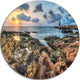Rocky Blue Seashore Sunset, Seashore Round Metal Wall Art, 36"