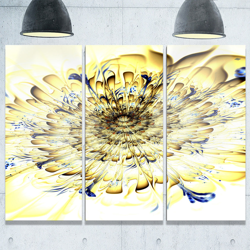 "Light Yellow Digital Fractal Flower" Metal Wall Art, 3 Panels, 36"x28"
