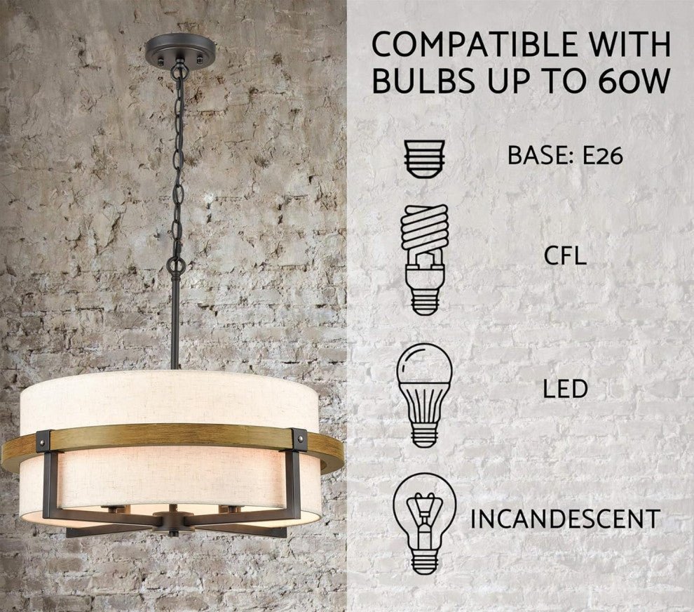 Rustic 4-Light Drum Chandelier for Dining Room