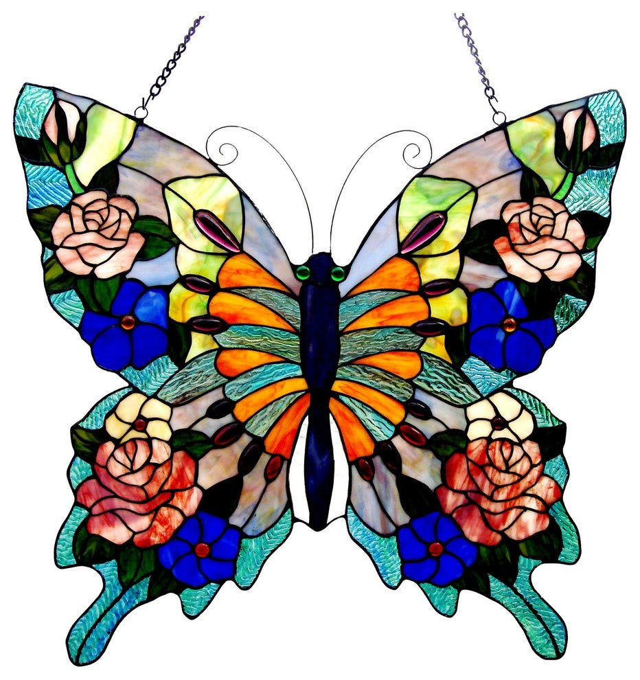 Chloe Lighting Tiffany-Glass Butterfly Window Panel