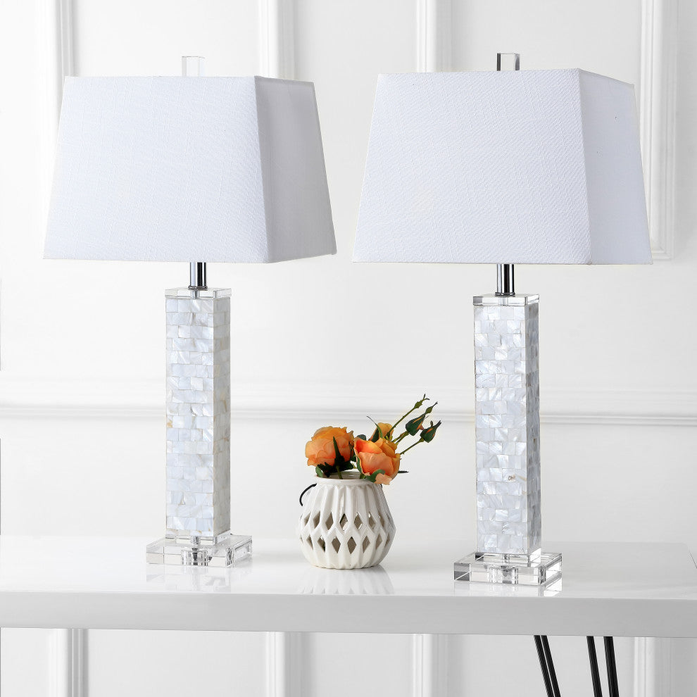 Noelle 28.5" Seashell LED Table Lamp, White, Set of 2