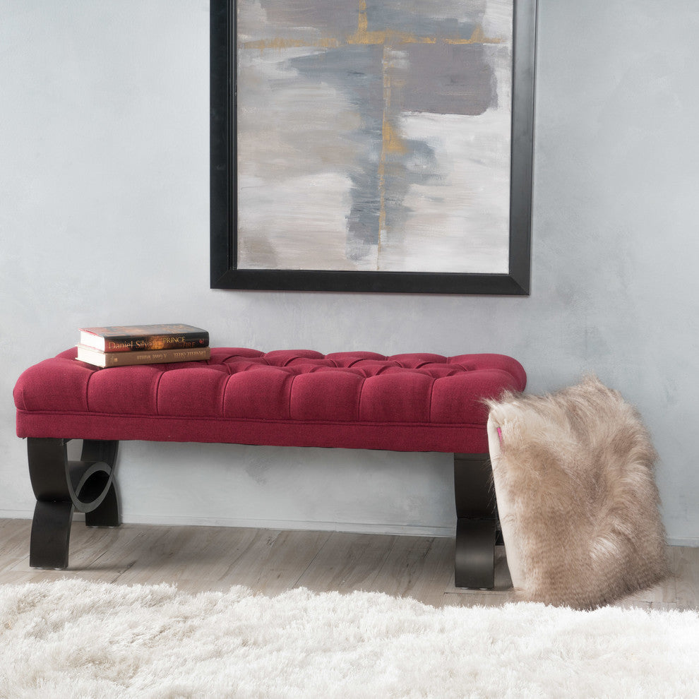 GDF Studio Reddington Tufted Fabric Ottoman Bench, Deep Red