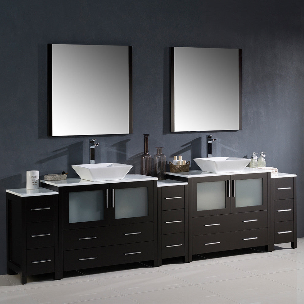 Torino 108" Espresso Modern Double Sink Bathroom Vanity -Faucet FFT9162CH