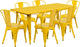 31.5"x63" Rectangular Yellow Metal 6-Piece Table Set Stack Chairs