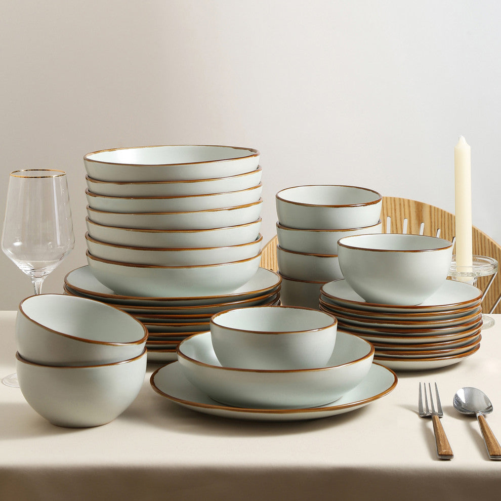 Stone Lain Brasa Stoneware 32 Piece Dinnerware Set, Light Green