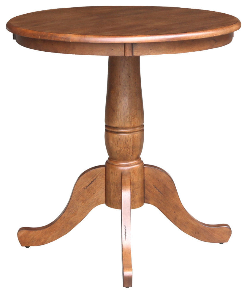 Round Top Pedestal Table, Distressed Oak, 30 Inch Round