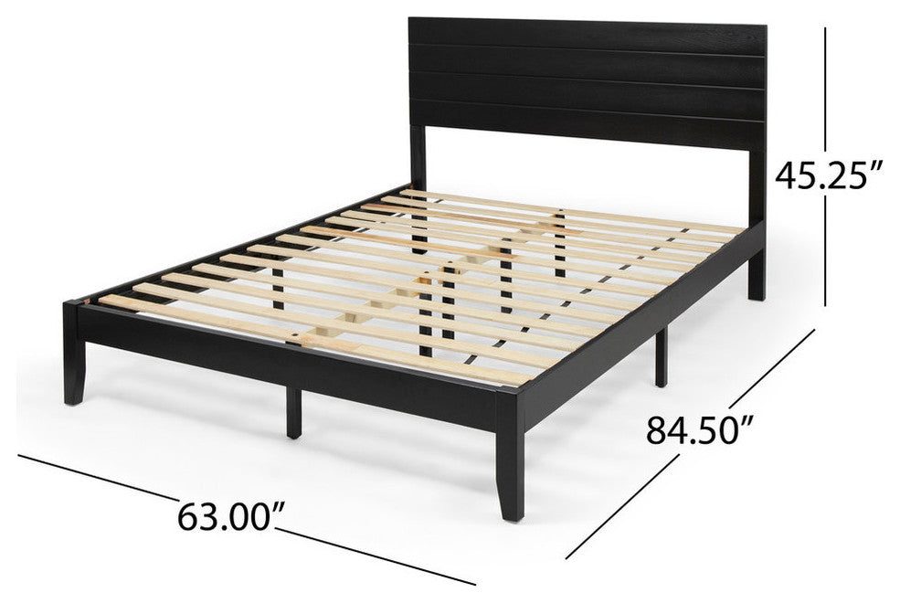 Apollo Queen Size Bed With Headboard, Black Finish, Natural