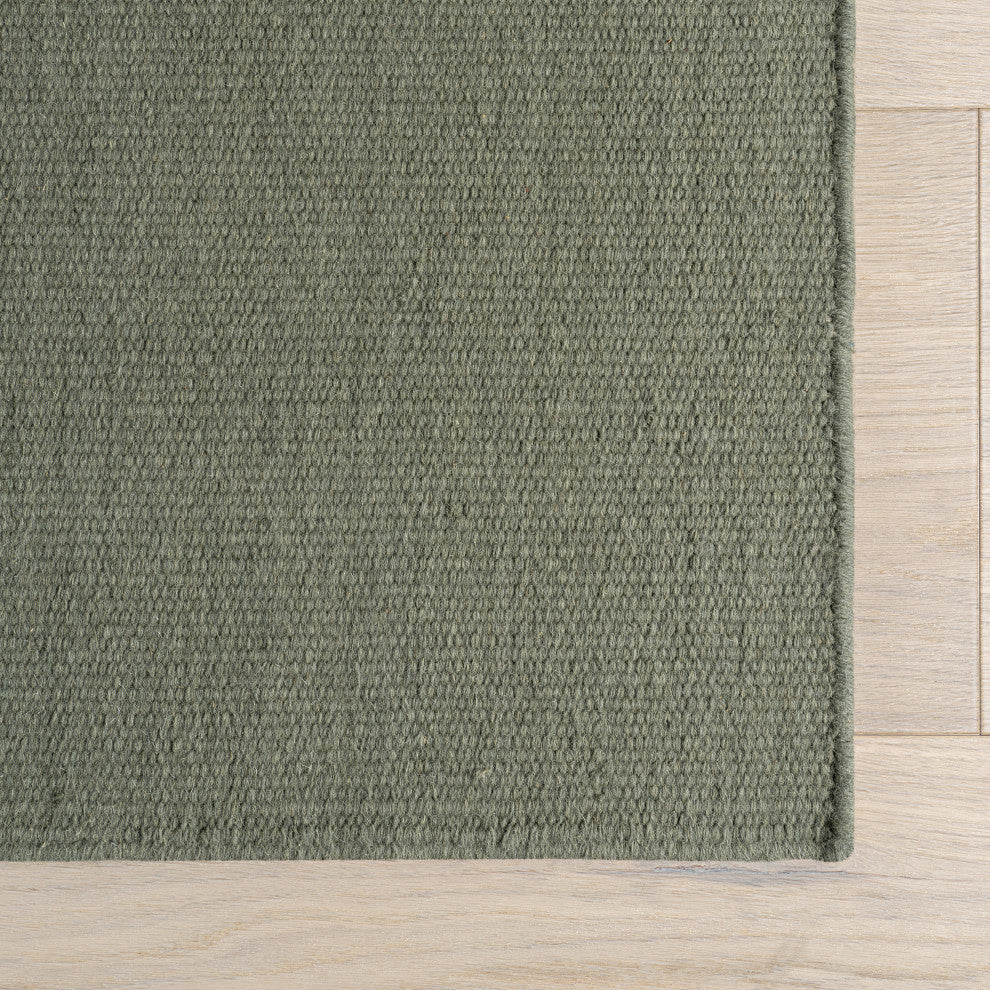 Elowen Double Striped Wool Area Rug, Sage Green 10'x14'