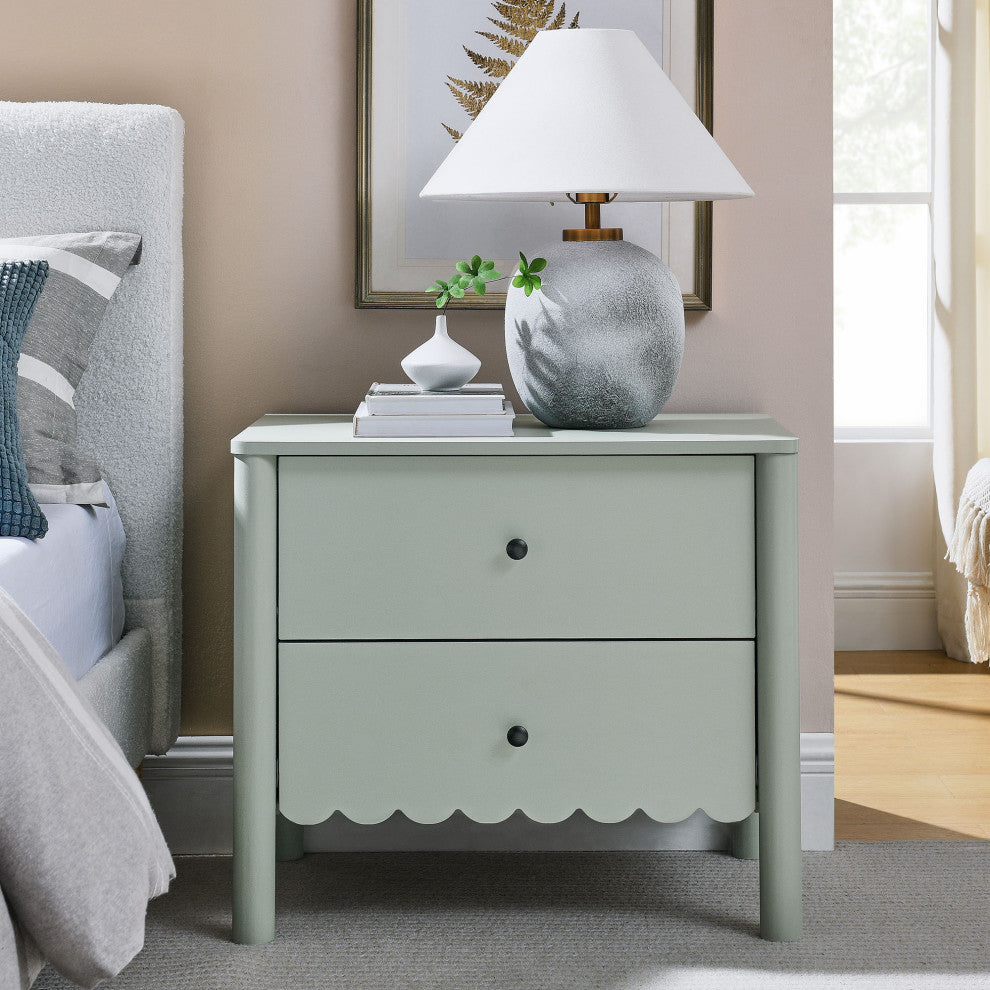 Emmeline Scalloped 2-Drawer Nightstand, Sage