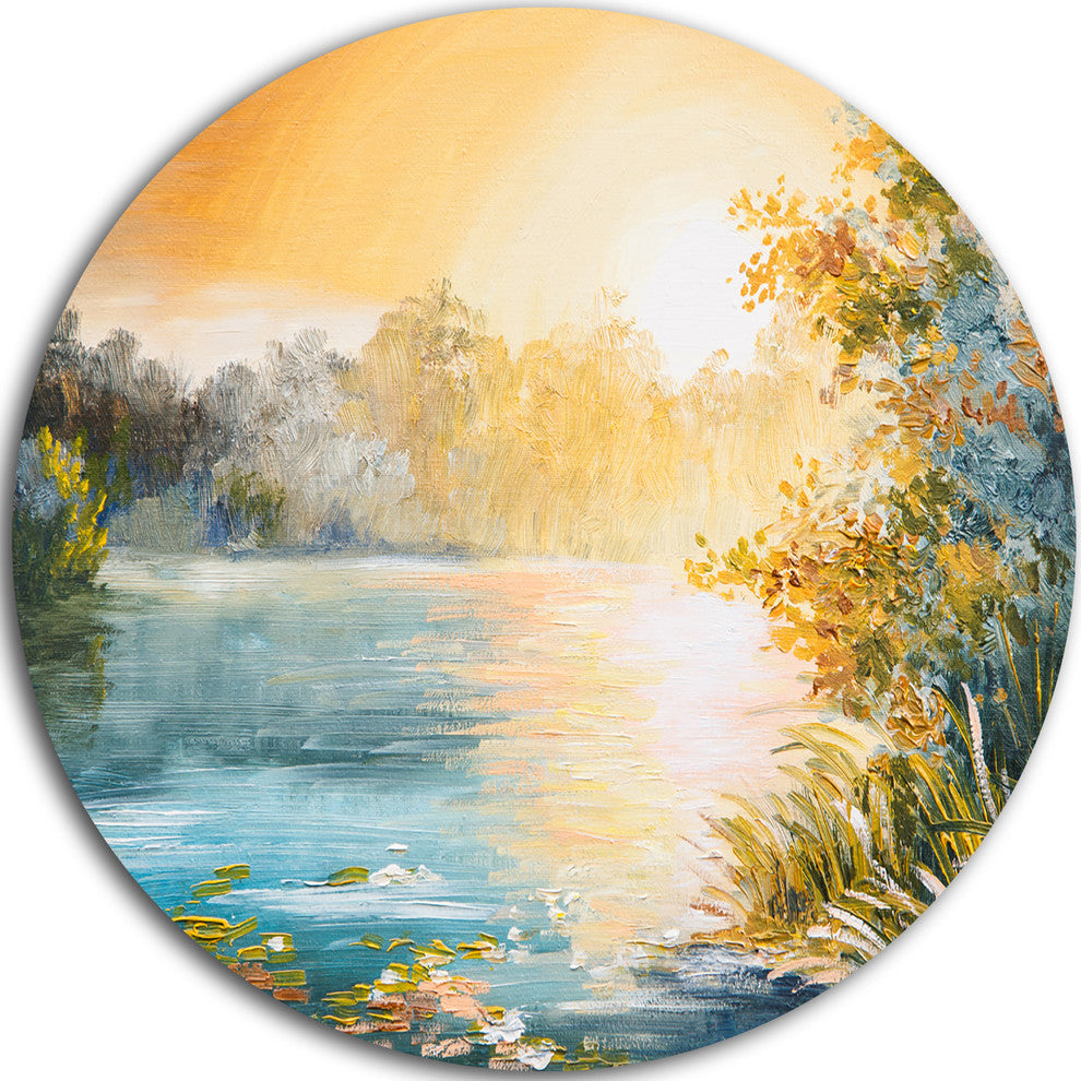 Sunset On The Lake, Landscape Large Disc Metal Wall Art, 23"
