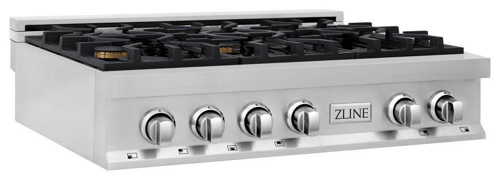 ZLINE 36" Porcelain Gas Stovetop With 6 Gas Brass Burners, RT-BR-36
