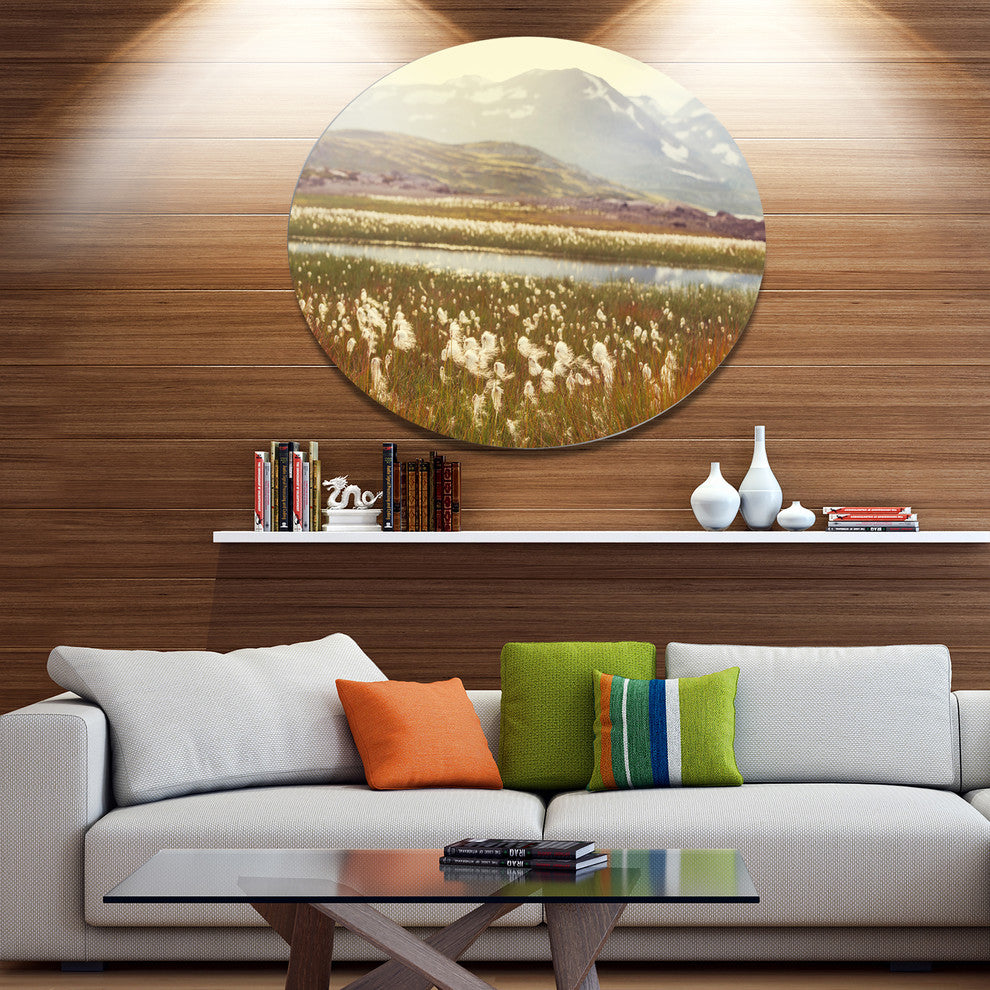 Arctic Cotton Flowers Meadow, Flower Round Wall Art, 11"