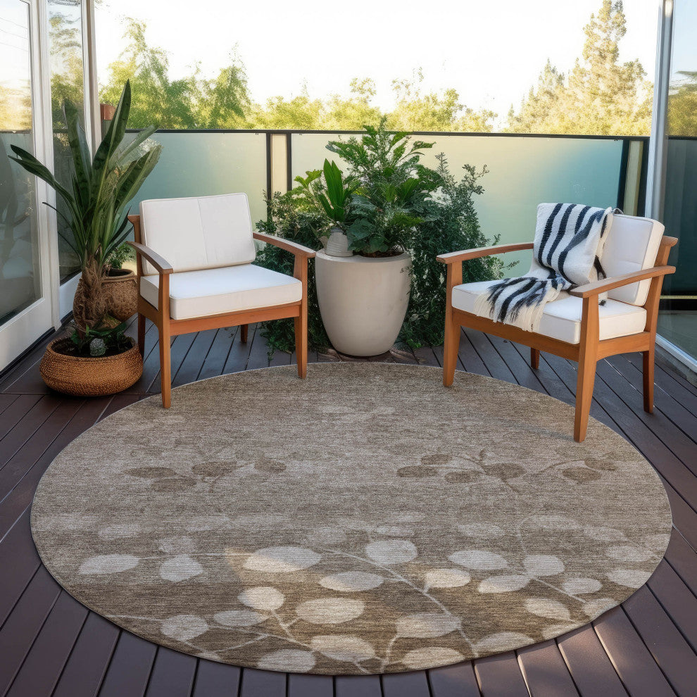 Machine Washable Indoor/Outdoor Chantille ACN1900 Taupe 8' x 8' Round Rug