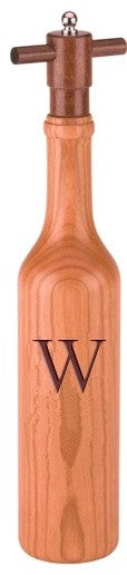 Wine Bottle Cherry Wood Pepper Grinder, Custom Personalized Initial,  "W"