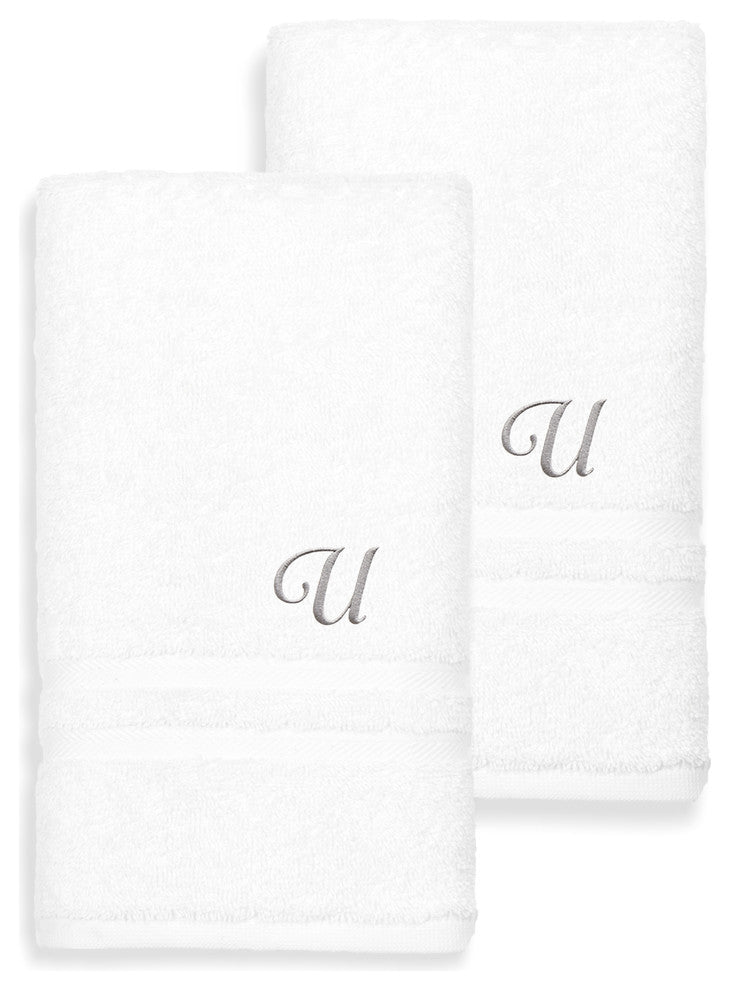 Denzi Hand Towels With Monogrammed Letter, Set of 2, U