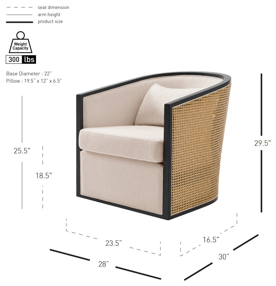 Marilyn Swivel Accent Arm Chair With Rattan, Black