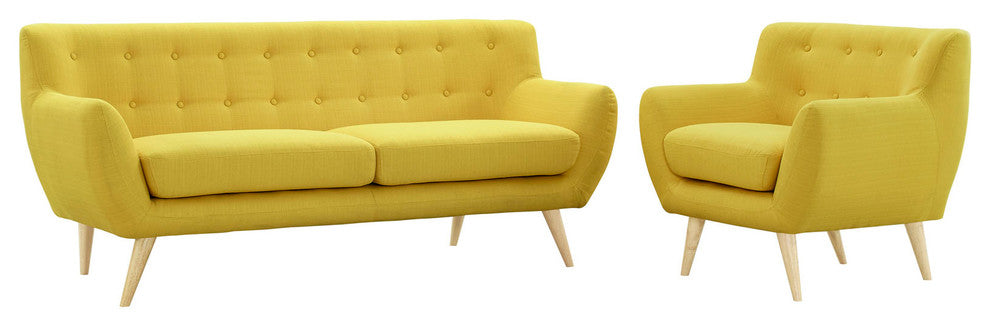 Modern Contemporary Living Room 2-Piece Set, Yellow, Fabric, Plywood