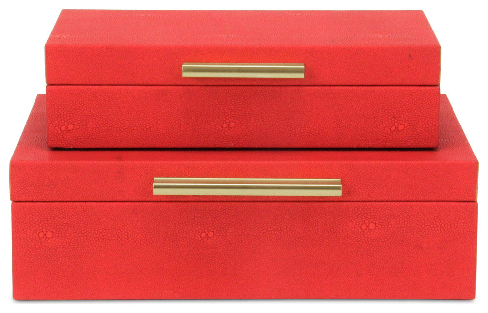 Lusan Rectangular Decorative Box Set, Red Faux Shagreen