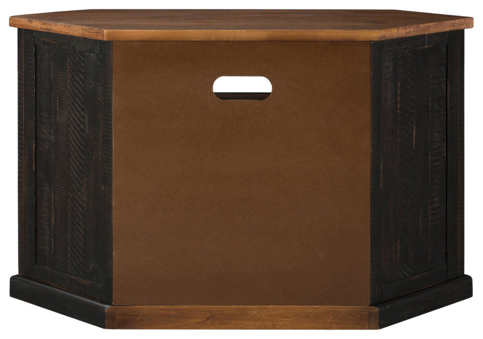 Rustic Corner TV Stand, Fits 55" TVs with Open Shelf, and Storage Cabinet, Antique Black/Honey