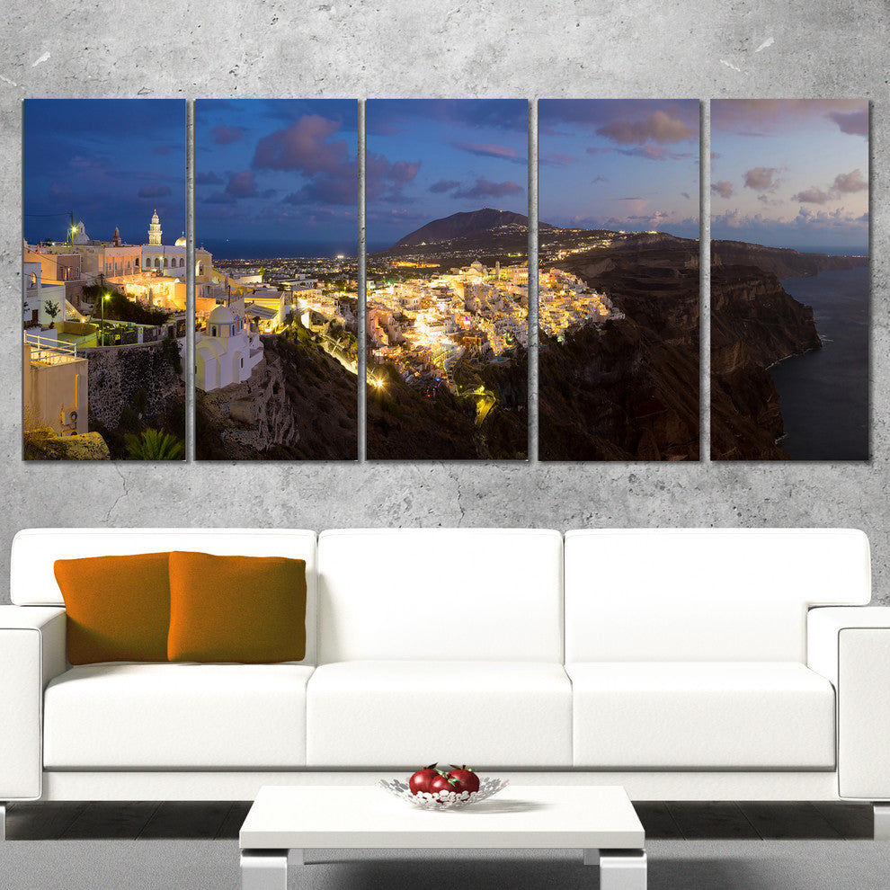 "Thira Santorini Greece Panorama" Landscape Print Wall Art, 5 Panels, 60"x28"