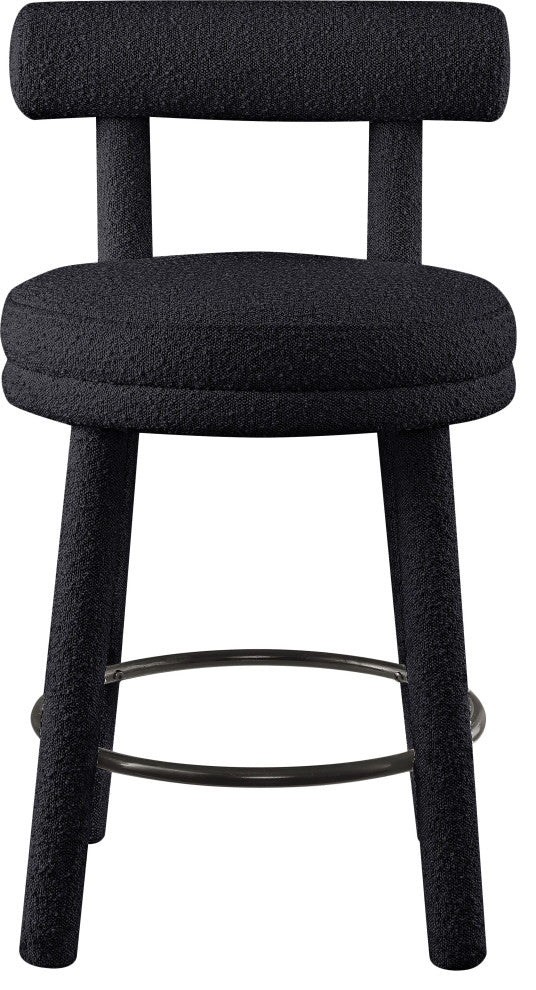 Parlor Black Boucle Fabric Stool, Set of 2, Black