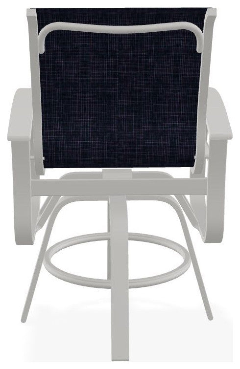 Belle Isle Sling Balcony Height Outdoor Swivel Chair, Moments Navy/Snow
