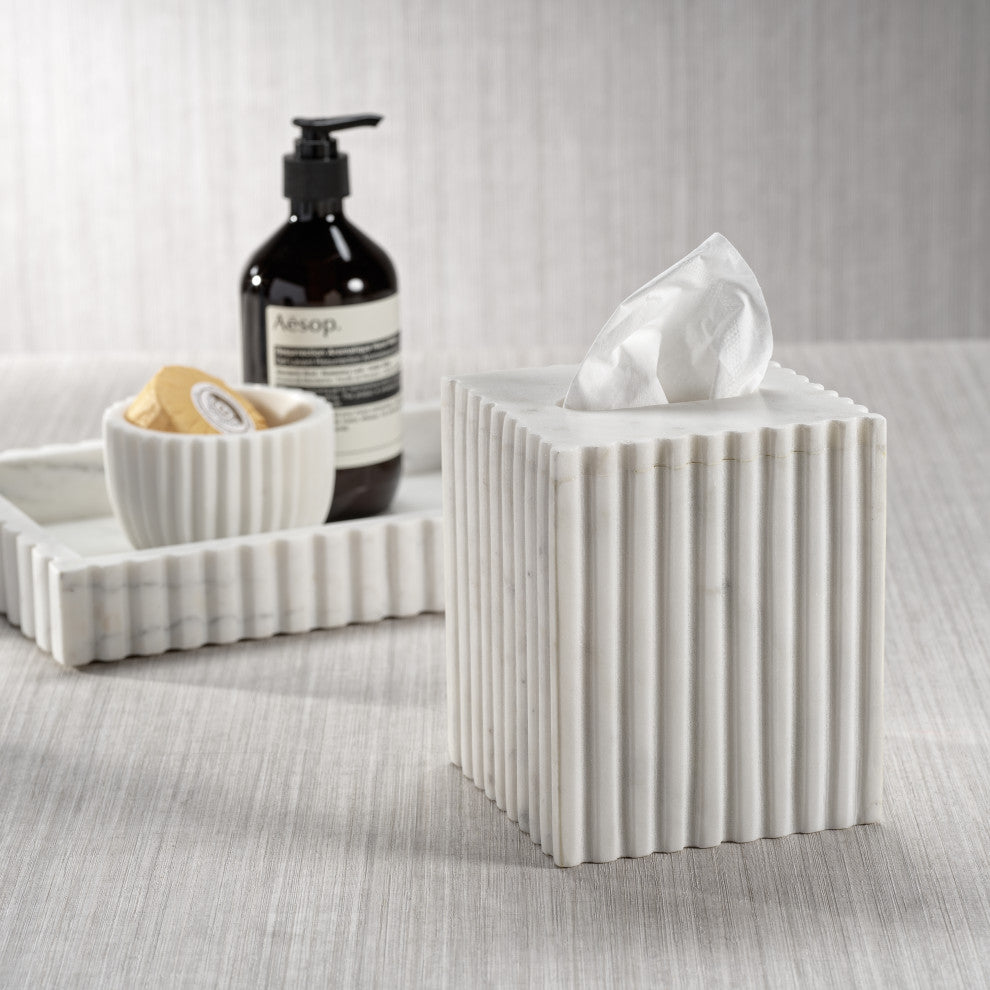 Calabria Fluted Marble Tissue Box Cover